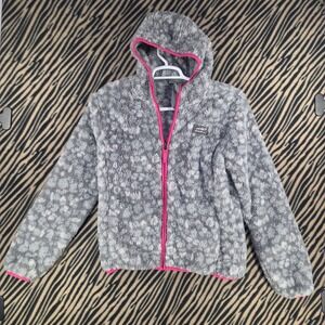 Eddie Bauer Sherpa Fleece Hoodie Gray Leopard Pink Trim Kids Large Womens XS S